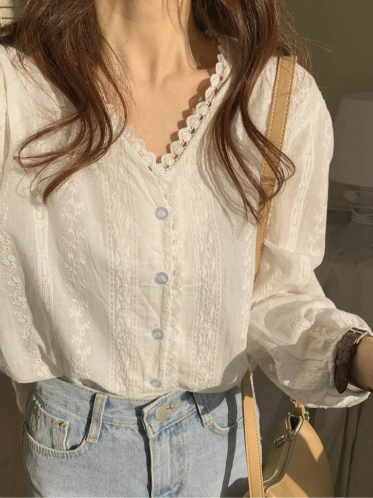 Ele Long Sve Кружевная вышивка irt Женский весенний свободный шикарный белый топ из смеси хлопка с фонариком Sve V-ne
Ele Long Sve Кружевная вышивка irt Женский весенний свободный шикарный белый топ из смеси хлопка с фонариком Sve V-ne