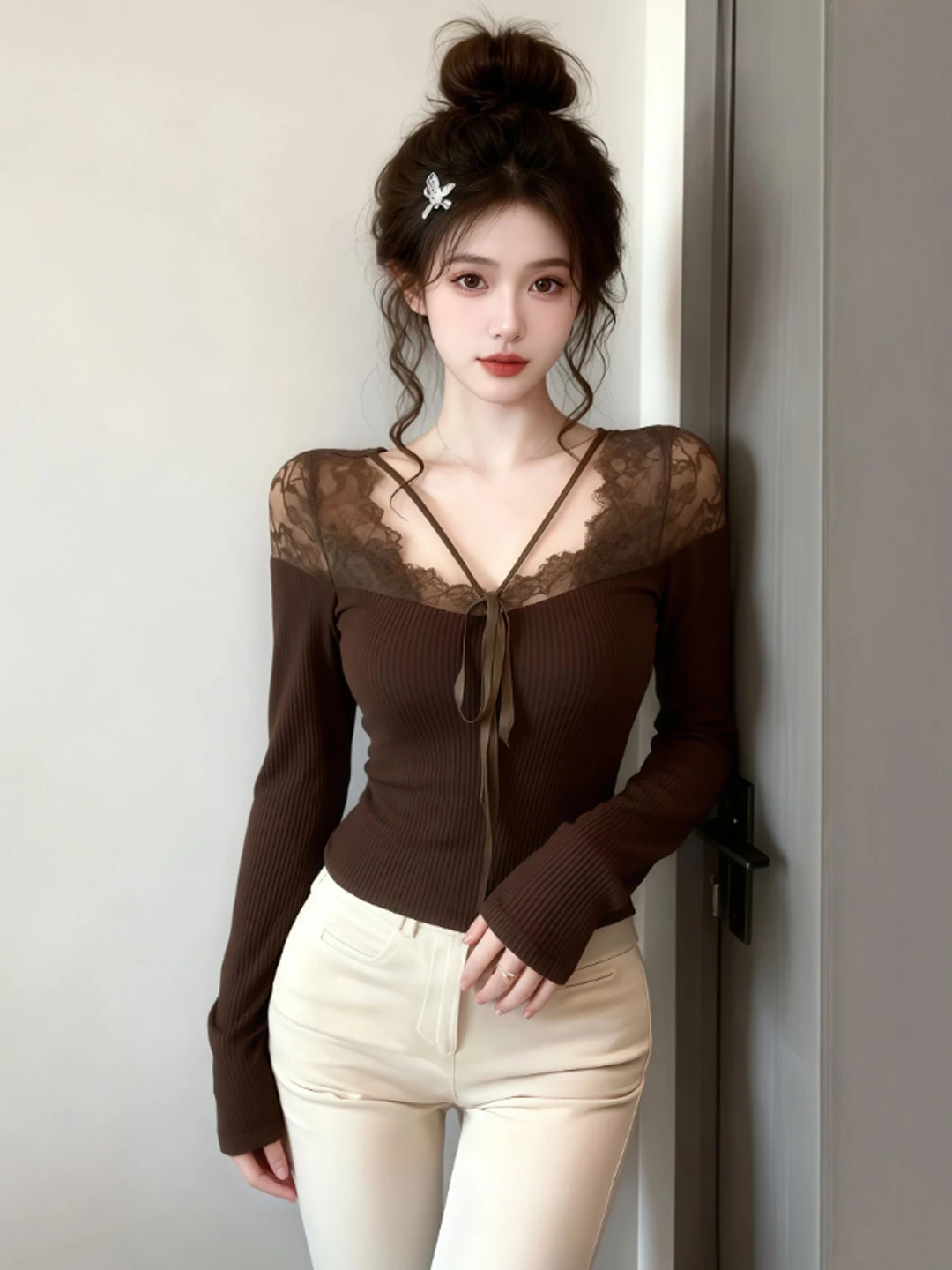 Retro Lace Splice Slim Fit Knitted Top Unique Sle Not Repeating Winter Faion Women's Premium Quali Long Sve V-Ne S...
Retro Lace Splice Slim Fit Knitted Top Unique Sle Not Repeating Winter Faion Women's Premium Quali Long Sve V-Ne S...