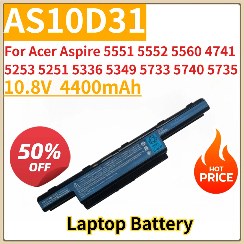 New AS10D31 10.8V 4400mAh Replacement Laptop Battery for Acer Aspire 5551 5552 5560 4741 5253 5251 5336 5349 5733 5740 5735
New AS10D31 10.8V 4400mAh Replacement Laptop Battery for Acer Aspire 5551 5552 5560 4741 5253 5251 5336 5349 5733 5740 5735