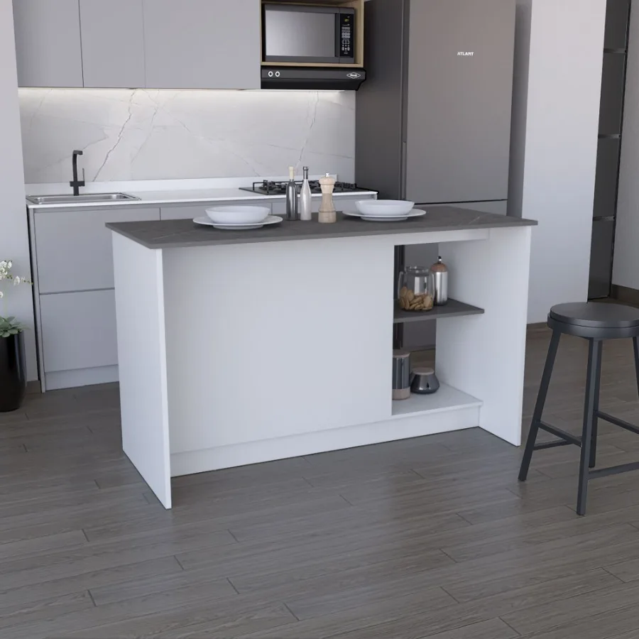Kitchen Island with Large Countertop Open Storage Shelves and Double Door Cabinet White Onyx
Kitchen Island with Large Countertop Open Storage Shelves and Double Door Cabinet White Onyx