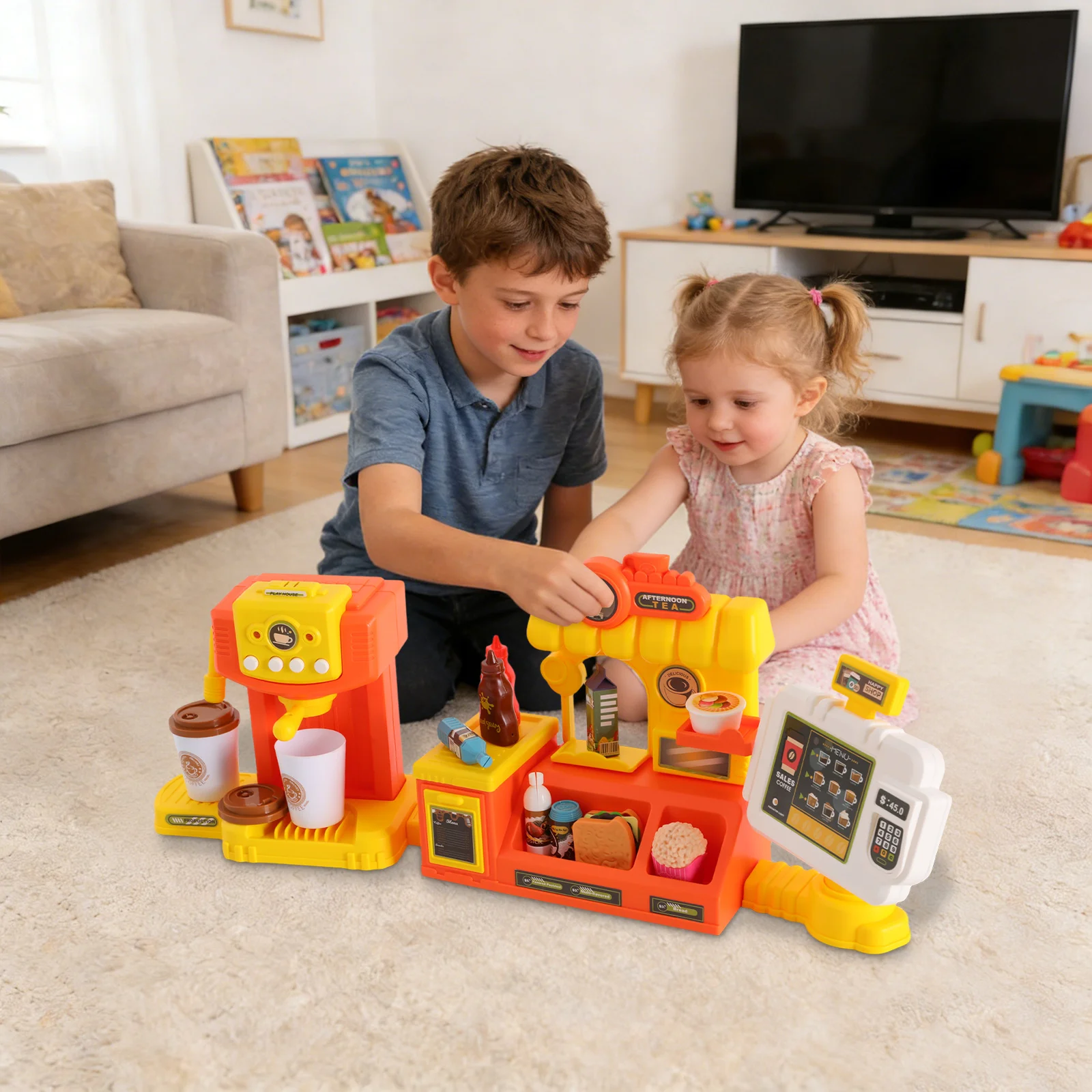 3 in 1 Kids Role Play Toy Set Pp Pe Material Coffee Machine Burger Counter Cash Register with Sound Effect Educational Playset for Children Age 3 Plus 3 in 1 Kids Role Play Toy Set Pp Pe Material Coffee Machine Burger Counter Cash Register with Sound Effect Educational Playset for Children Age 3 Plus