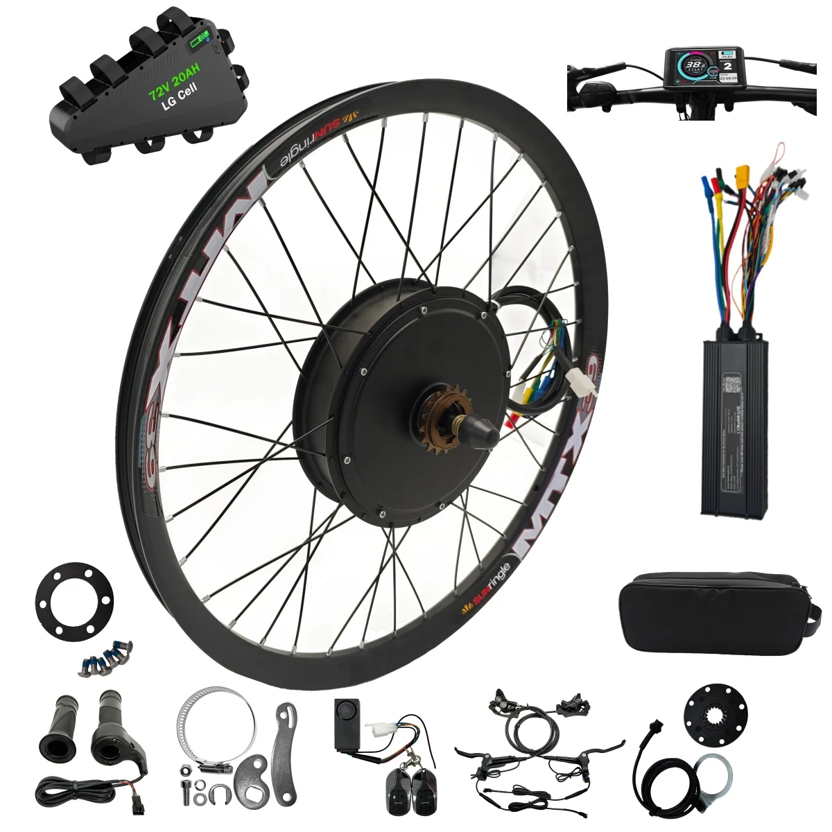 Ebike 72V 3000W 20” 24” 26“ 27.5" 29” MTX39 Rear Wheel Conversion Kits with 72V 20AH Triangle Battery
Ebike 72V 3000W 20” 24” 26“ 27.5" 29” MTX39 Rear Wheel Conversion Kits with 72V 20AH Triangle Battery