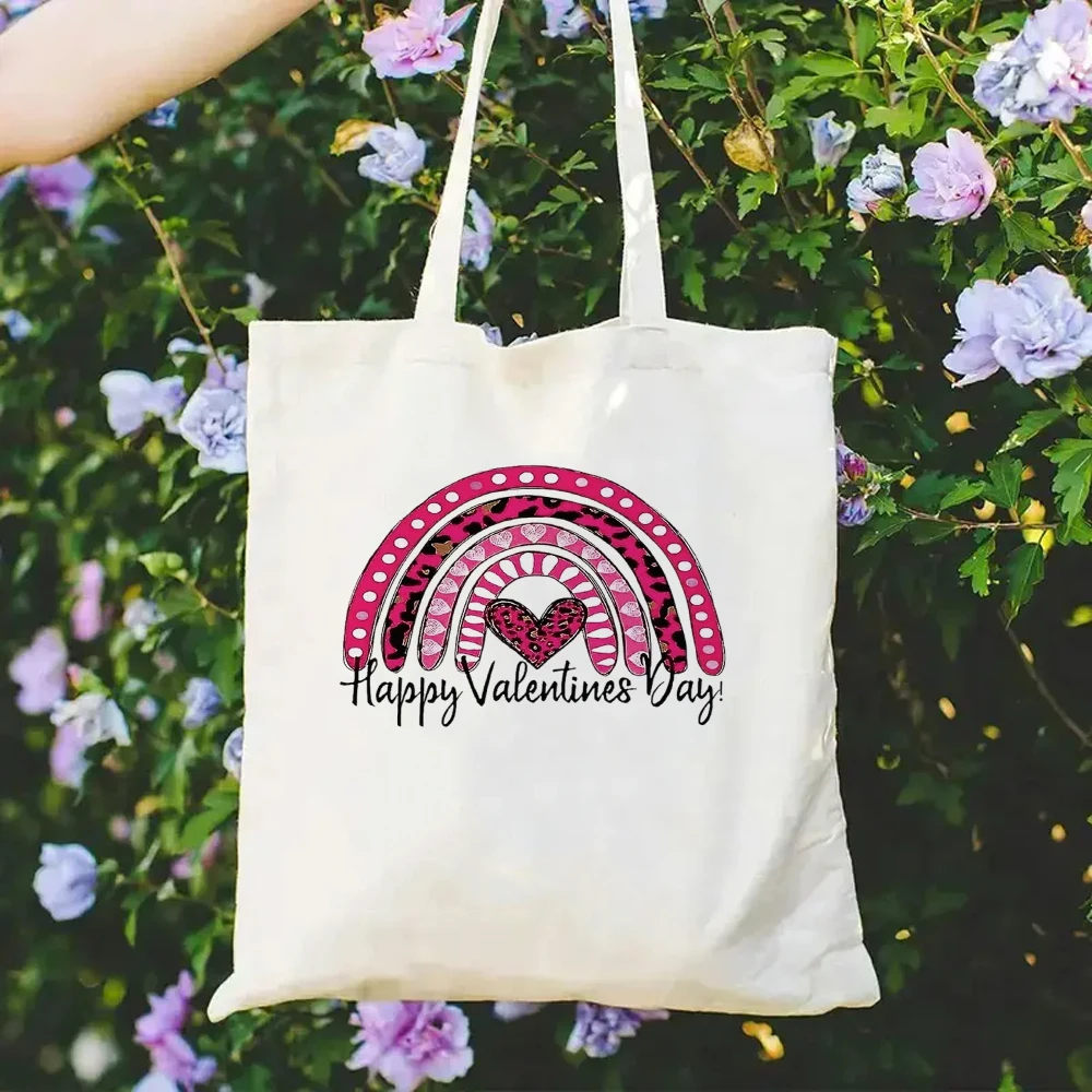 Cute Valentine Heart Canvas Shoulder Bag Leopard Rainbow Graphic Print Shopping Tote Casual Cotton Cloth Handbag for Lady
Cute Valentine Heart Canvas Shoulder Bag Leopard Rainbow Graphic Print Shopping Tote Casual Cotton Cloth Handbag for Lady