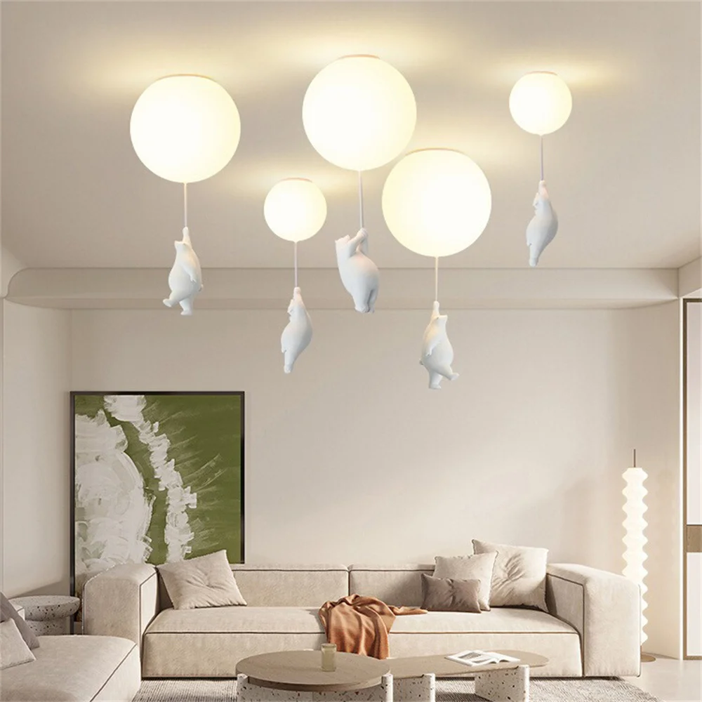 Скандинавский подвесной белый медведь, светодиодный потолочный светильник для детской спальни, детской креативный светильник, воздушный шар из ПВХ, декор для детской комнаты, лампа
Скандинавский подвесной белый медведь, светодиодный потолочный светильник для детской спальни, детской креативный светильник, воздушный шар из ПВХ, декор для детской комнаты, лампа
