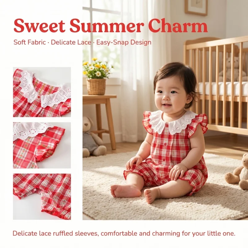 Infant Toddler Girl Red Plaid Jumpsuit Floral Peter Pan Collar Romper Sleeveless Newborn Baby Sweet Photoshoot Clothes
Infant Toddler Girl Red Plaid Jumpsuit Floral Peter Pan Collar Romper Sleeveless Newborn Baby Sweet Photoshoot Clothes