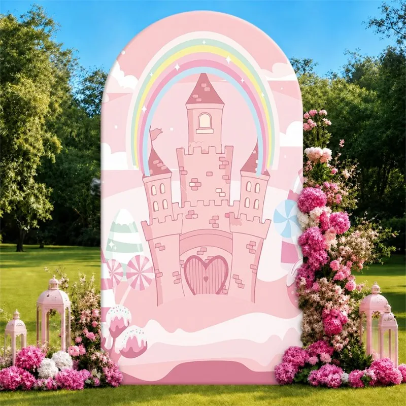 Single Side Arch Backdrop Cover Pink Castle Rainbow Theme Backdrop for Party Decorations Featuring Tower Heart Door and Lollipop
Single Side Arch Backdrop Cover Pink Castle Rainbow Theme Backdrop for Party Decorations Featuring Tower Heart Door and Lollipop