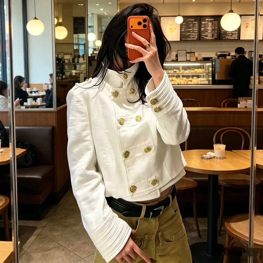 Women Long Sleeve Short Coat Elegant Women Double Breasted White Cropped Jacket Fashion Female Spring Chic Outerwear New
Women Long Sleeve Short Coat Elegant Women Double Breasted White Cropped Jacket Fashion Female Spring Chic Outerwear New