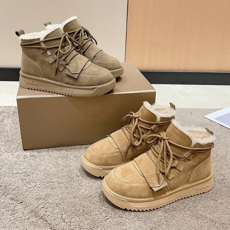 Snow boots for women in autumn and winter casual lace up and plush thick insulation thick bottom high top low cut cotton boots
Snow boots for women in autumn and winter casual lace up and plush thick insulation thick bottom high top low cut cotton boots