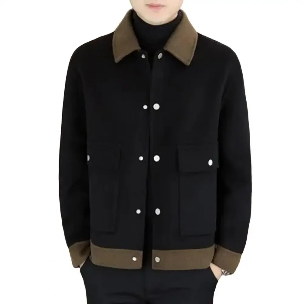 Lapel Single-breasted Jacket Men's Color-blocked Woolen Coat With Lapel Pockets Single-breasted Jacket For Autumn Winter
Lapel Single-breasted Jacket Men's Color-blocked Woolen Coat With Lapel Pockets Single-breasted Jacket For Autumn Winter