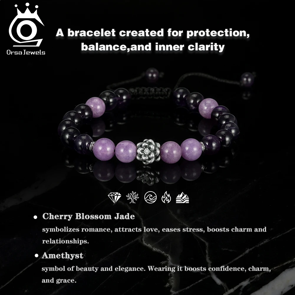 ORSA JEWELS Natural Amethysts Bracelet 925 Silver Flower Charm Healing Stone Bracelet For Women Men Fashion Jewelry Gift GMB105
ORSA JEWELS Natural Amethysts Bracelet 925 Silver Flower Charm Healing Stone Bracelet For Women Men Fashion Jewelry Gift GMB105