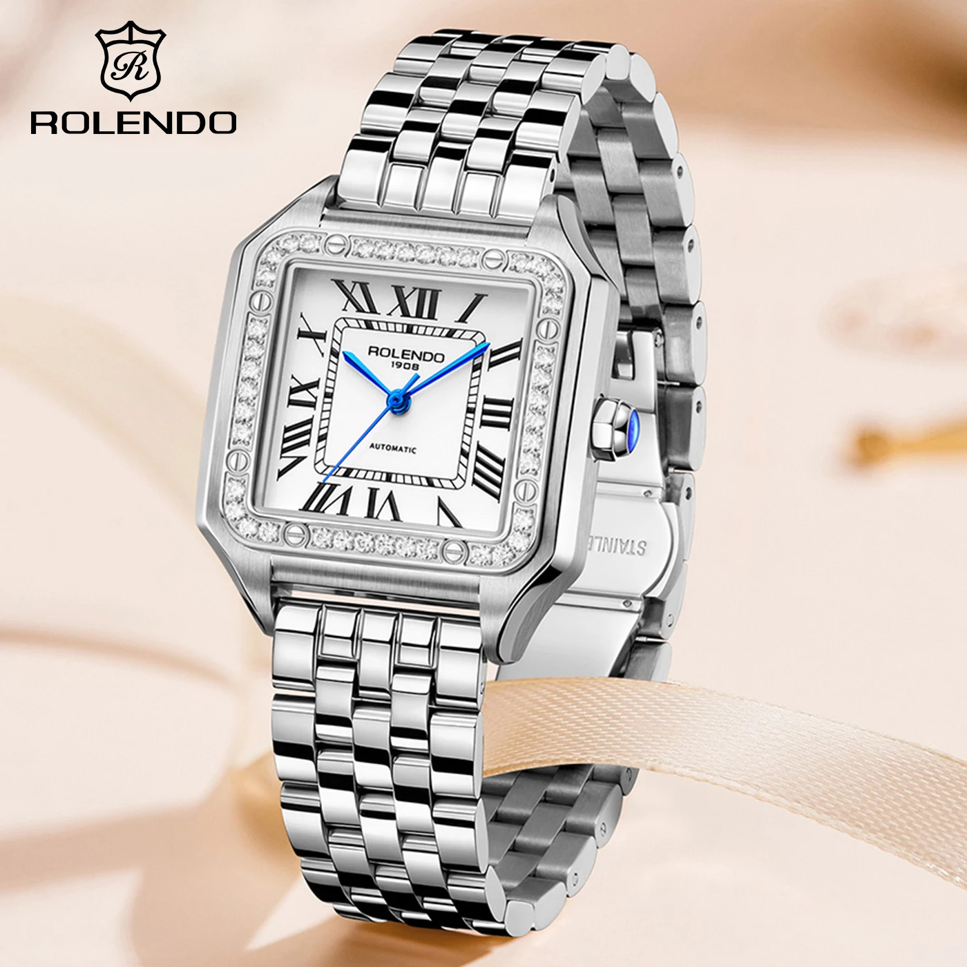 ROLENDO Luxury Gold Square Watch for Santos 33mm Diamond-Set Mineral Crystal Roman Scale 5ATM Women's Automatic Wristwatch Gift
ROLENDO Luxury Gold Square Watch for Santos 33mm Diamond-Set Mineral Crystal Roman Scale 5ATM Women's Automatic Wristwatch Gift