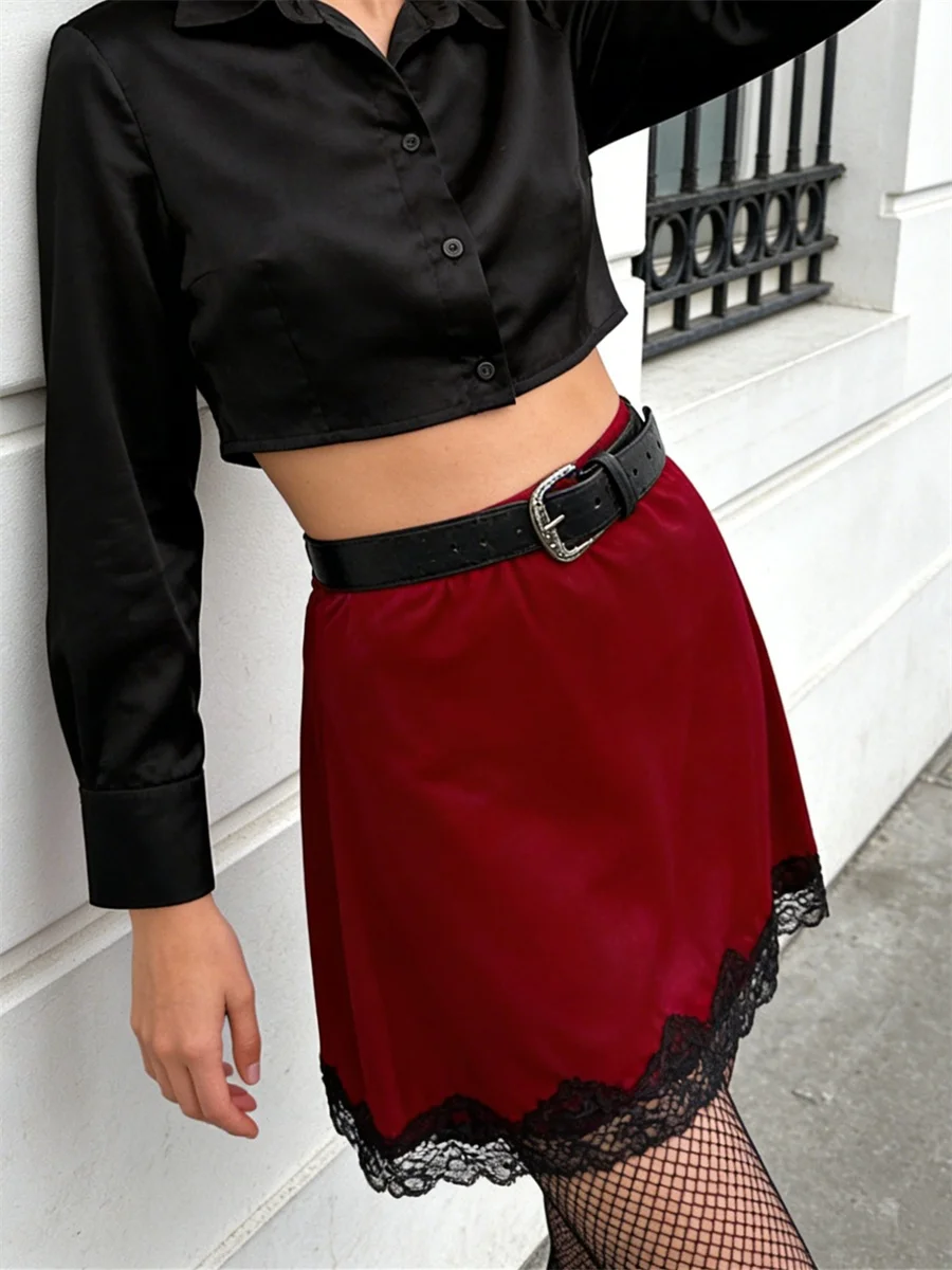 Women Mini Skirt Elegant Elastic Waist Velvet Skirt Lace Patchwork Casual Skirt for Spring Fall
Women Mini Skirt Elegant Elastic Waist Velvet Skirt Lace Patchwork Casual Skirt for Spring Fall
