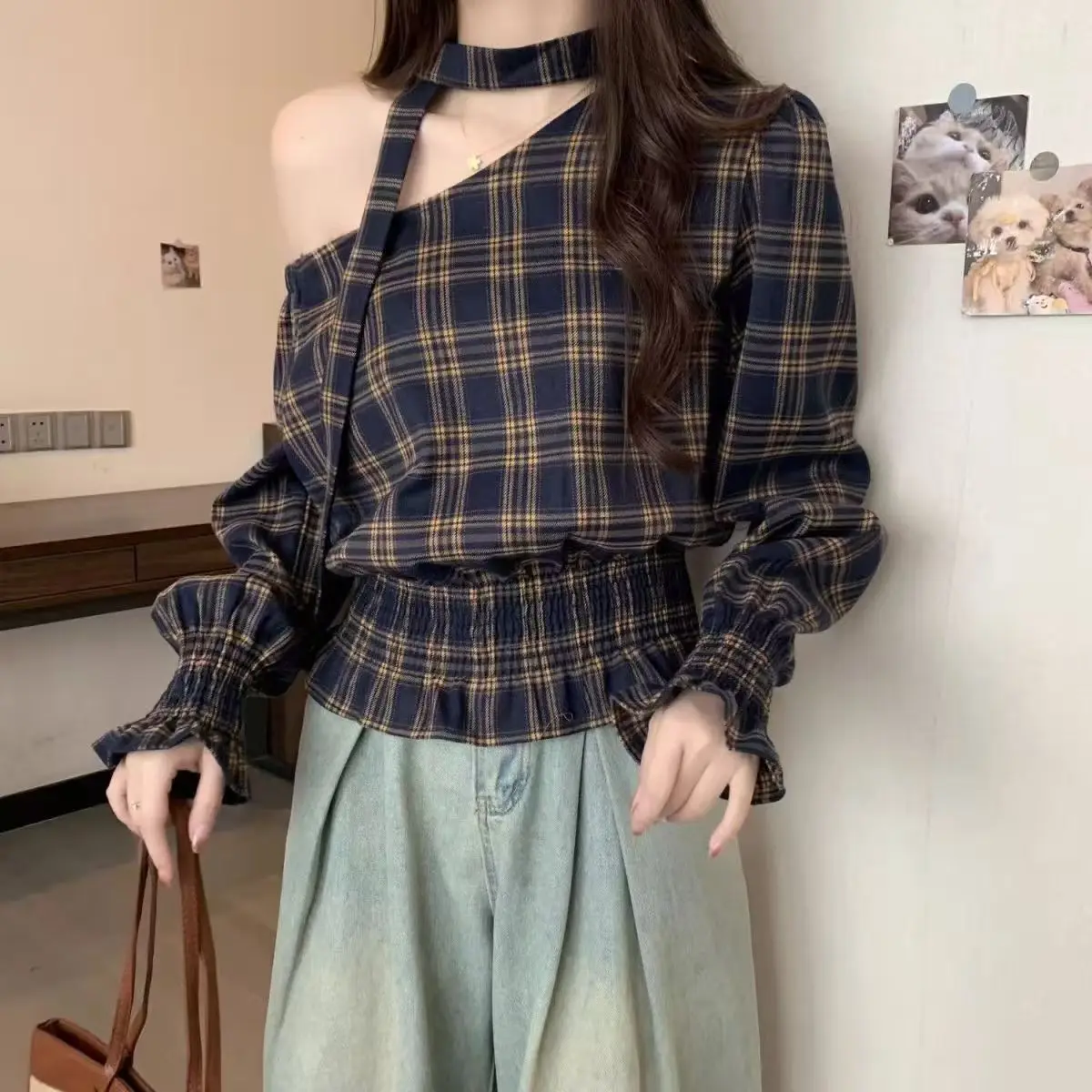 Women Plaid Shirts Vintage Elegant Polo-neck Long Sleeve Shirts Clothes Autumn
Women Plaid Shirts Vintage Elegant Polo-neck Long Sleeve Shirts Clothes Autumn