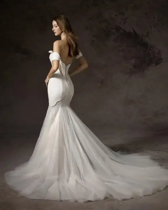Simple White Off The Shoulder Sleeveless Bride Wedding Dresses Mermaid Tulle Court Train Wedding Gowns Customized Back Lace Up
Simple White Off The Shoulder Sleeveless Bride Wedding Dresses Mermaid Tulle Court Train Wedding Gowns Customized Back Lace Up