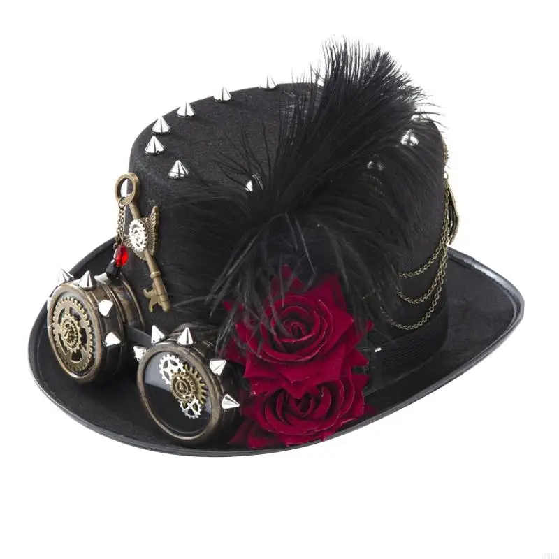 652F Victorian Gothic Top Hat Gear Goggles Chain Dark Rose Steampunk Hat Halloween Hat for Carnival Party Costume
652F Victorian Gothic Top Hat Gear Goggles Chain Dark Rose Steampunk Hat Halloween Hat for Carnival Party Costume