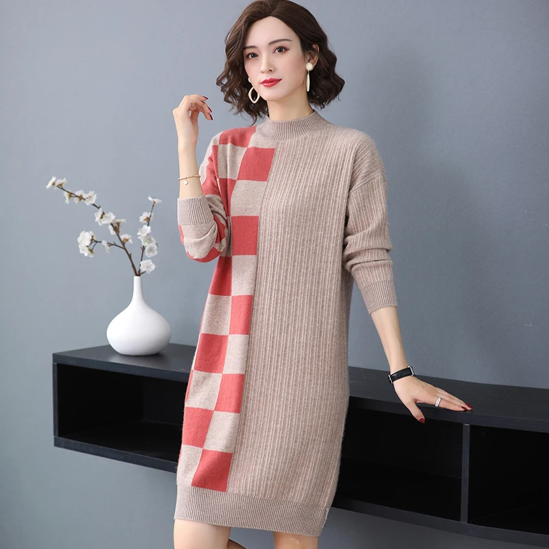Autumn Winter New Half-high Collar Pullover Women 100% Wool Sweater Long Section Cashmere Dress Bag Hip Split Loose Warm Tops
Autumn Winter New Half-high Collar Pullover Women 100% Wool Sweater Long Section Cashmere Dress Bag Hip Split Loose Warm Tops
