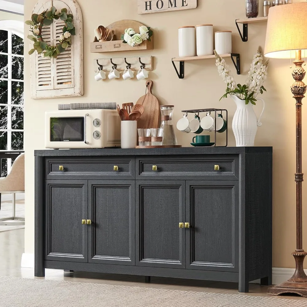 59" Large Sideboard Buffet Credenza Storage Cabinet with Shelves & 4 Doors, Wood Rustic Coffee Bar Console Cabinet for Kitchen
59" Large Sideboard Buffet Credenza Storage Cabinet with Shelves & 4 Doors, Wood Rustic Coffee Bar Console Cabinet for Kitchen