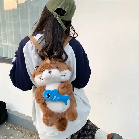 Adorable Otter Holding Fish Plush Backpack Capybara Cute Girls Trendy Backpack Casual Gifts for Children