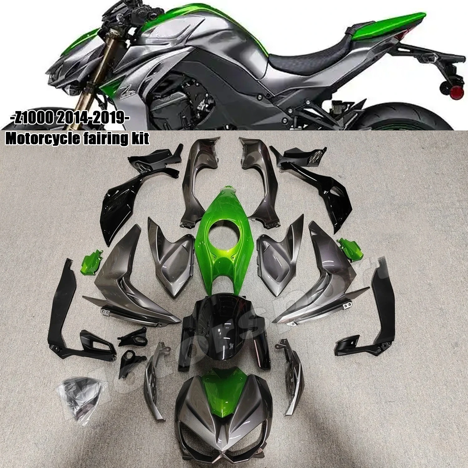 Fit for Kawasaki Z1000 2014 - 2019 15 16 17 18 Motorcycle Plastic Fairing Kit Injection Mold Bodywork Panel Kit Green Gray
Fit for Kawasaki Z1000 2014 - 2019 15 16 17 18 Motorcycle Plastic Fairing Kit Injection Mold Bodywork Panel Kit Green Gray