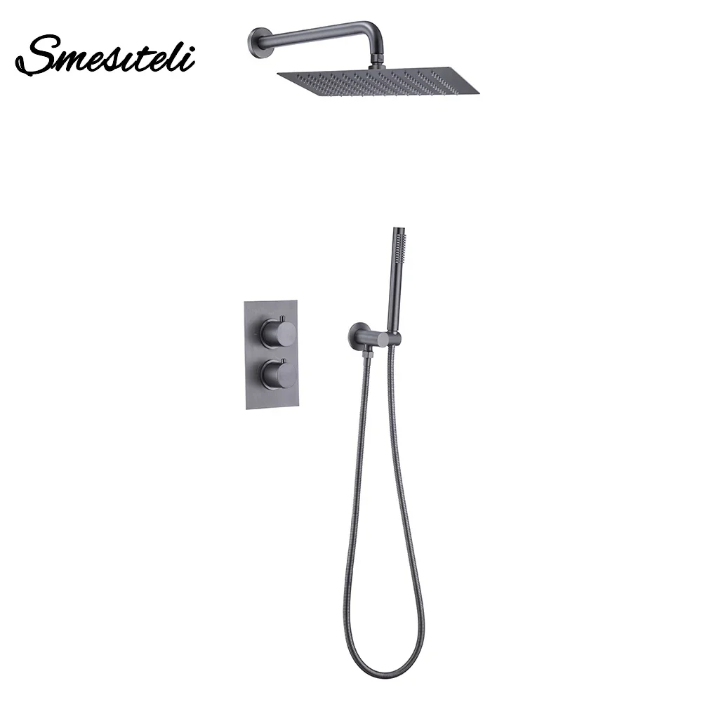 Gunmetal Thermostatic Shower Faucet 8-12 Square Rainfall Head Bathroom Mixer Set Wall Mounted Tap Constant 38°C Control Support
Gunmetal Thermostatic Shower Faucet 8-12 Square Rainfall Head Bathroom Mixer Set Wall Mounted Tap Constant 38°C Control Support