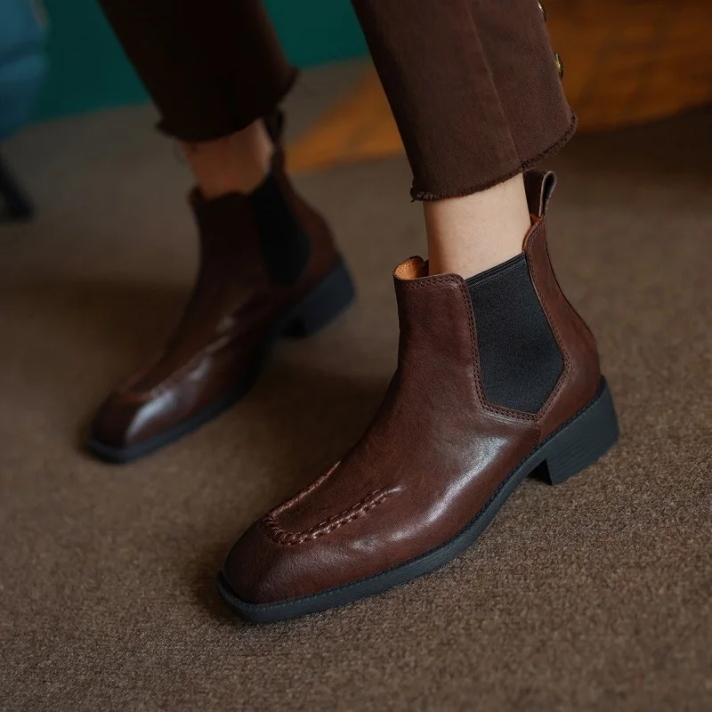 Square Toe Spring Autumn Ankle Boots Retro Style Women Boots Horsehide Chelsea Boots Slip On Med Heel Winter Shoes Woman
Square Toe Spring Autumn Ankle Boots Retro Style Women Boots Horsehide Chelsea Boots Slip On Med Heel Winter Shoes Woman