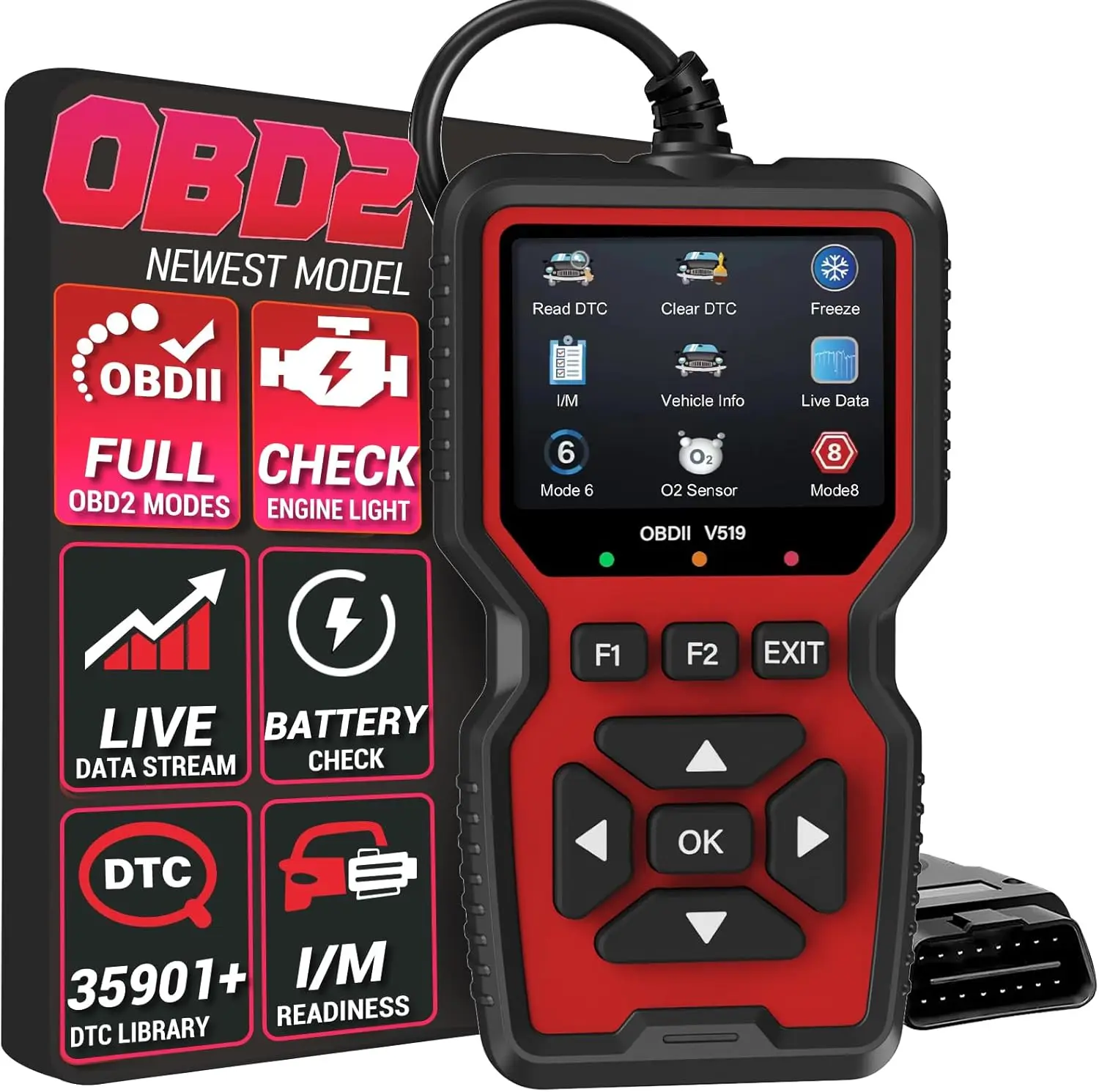 OBD2 Scanner Diagnostic Tool, Check Engine Code Reader OBD2 Scanner with Reset, Mode 6, Mode 8 & I/M Readiness
OBD2 Scanner Diagnostic Tool, Check Engine Code Reader OBD2 Scanner with Reset, Mode 6, Mode 8 & I/M Readiness