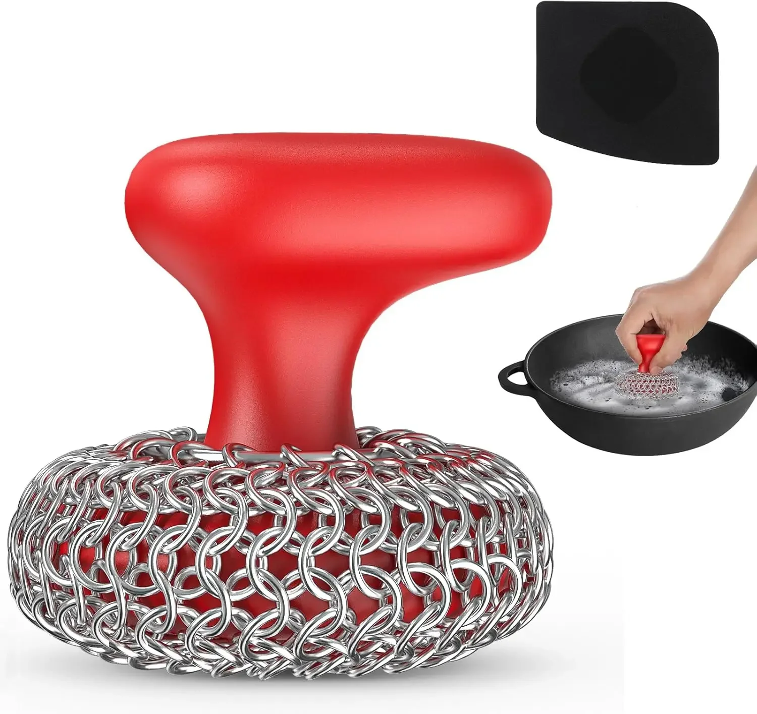 Stainless Steel Chainmail Scrubber for Cast Iron Pans - Red, Durable and Rust-Resistant
Stainless Steel Chainmail Scrubber for Cast Iron Pans - Red, Durable and Rust-Resistant