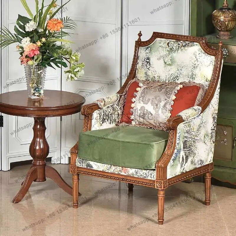 LjyRetro single sofa chair solid wood living room jacquard surface backrest dining chair armrest
LjyRetro single sofa chair solid wood living room jacquard surface backrest dining chair armrest