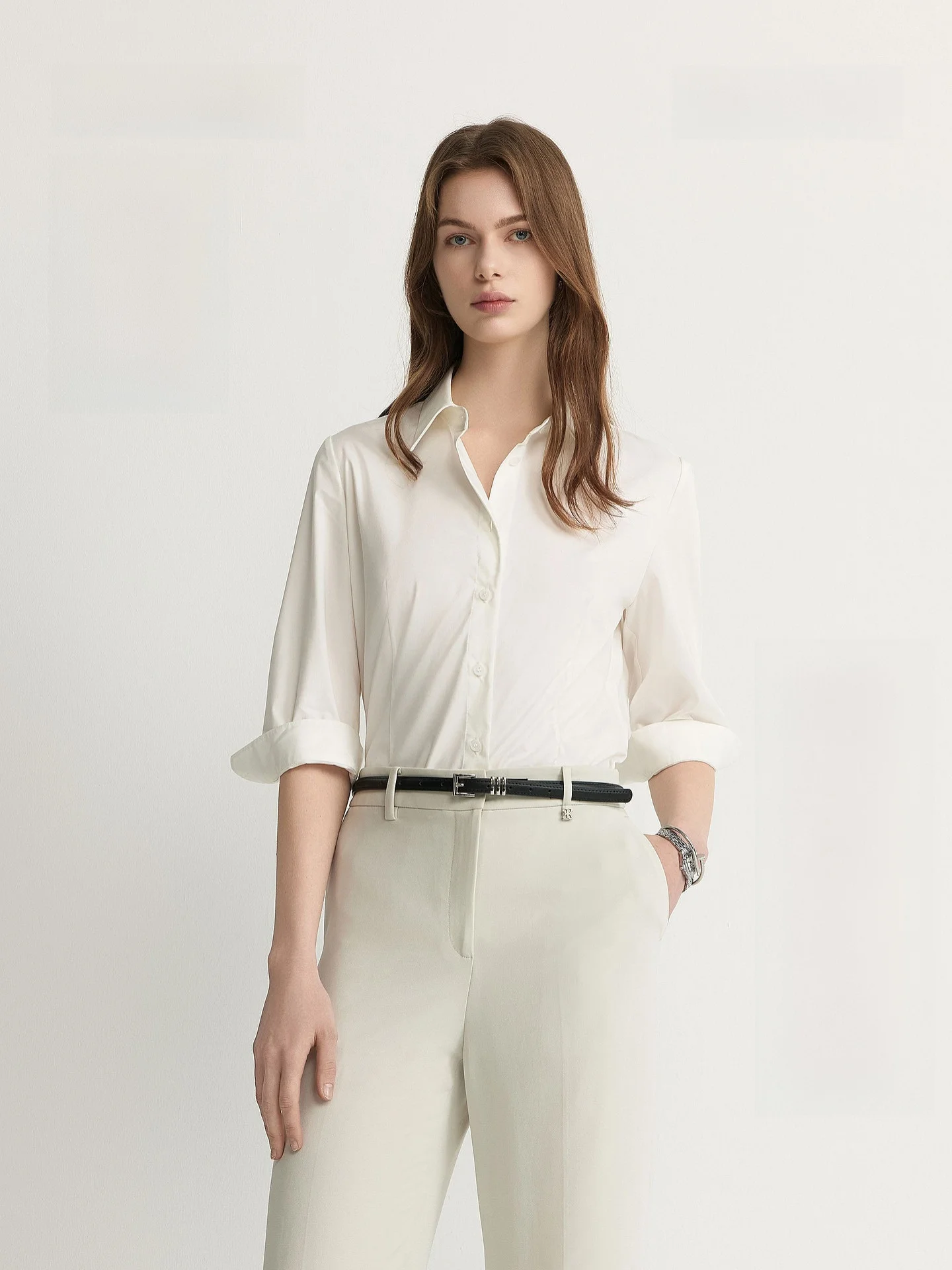 PRICH Business Commute Style Shirt Women's Pure Color Slim Fit Seven Sleeve Tops Gather Waist Office Workwear Summer New
PRICH Business Commute Style Shirt Women's Pure Color Slim Fit Seven Sleeve Tops Gather Waist Office Workwear Summer New