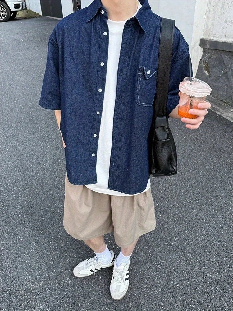 Summer Men's 2-Piece Set Blue Denim Shirt Short Sleeve Casual Loose Fit Versatile Pocket Simple Outdoor Wear
Summer Men's 2-Piece Set Blue Denim Shirt Short Sleeve Casual Loose Fit Versatile Pocket Simple Outdoor Wear