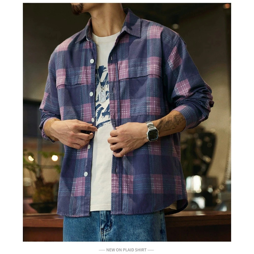 Purple Pink Plaid Flannel Shirt Men Oversized Long Sleeve Casual Vintage Check Shirts With Double Pockets
Purple Pink Plaid Flannel Shirt Men Oversized Long Sleeve Casual Vintage Check Shirts With Double Pockets