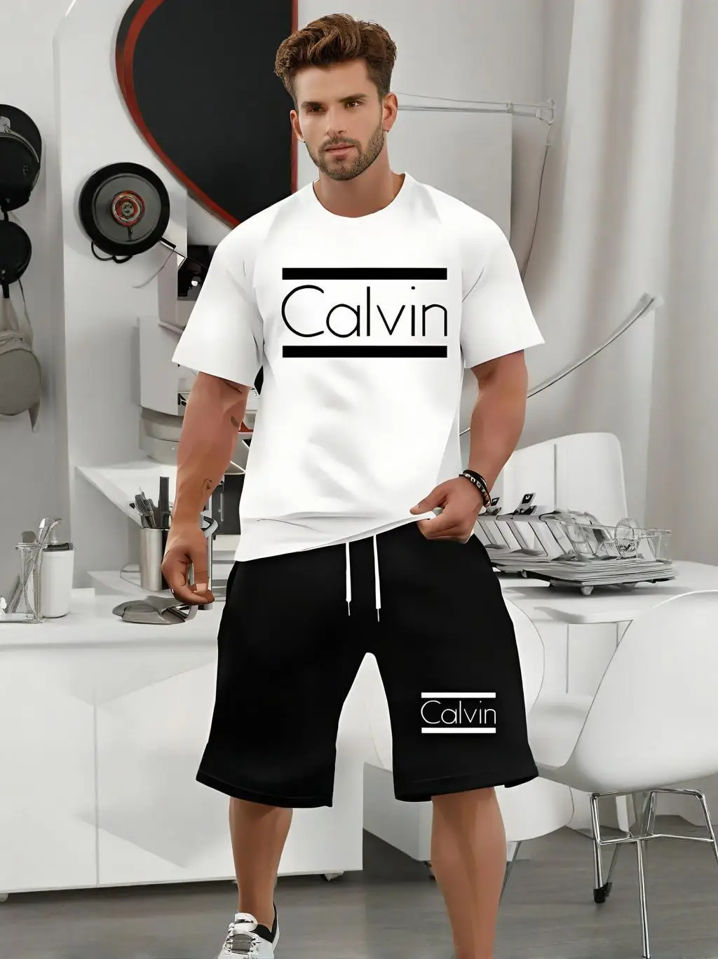 New men's short sleeved shorts, 2-piece urban fashion T-shirt, shorts, and English letter printed sportswear for 2025
New men's short sleeved shorts, 2-piece urban fashion T-shirt, shorts, and English letter printed sportswear for 2025