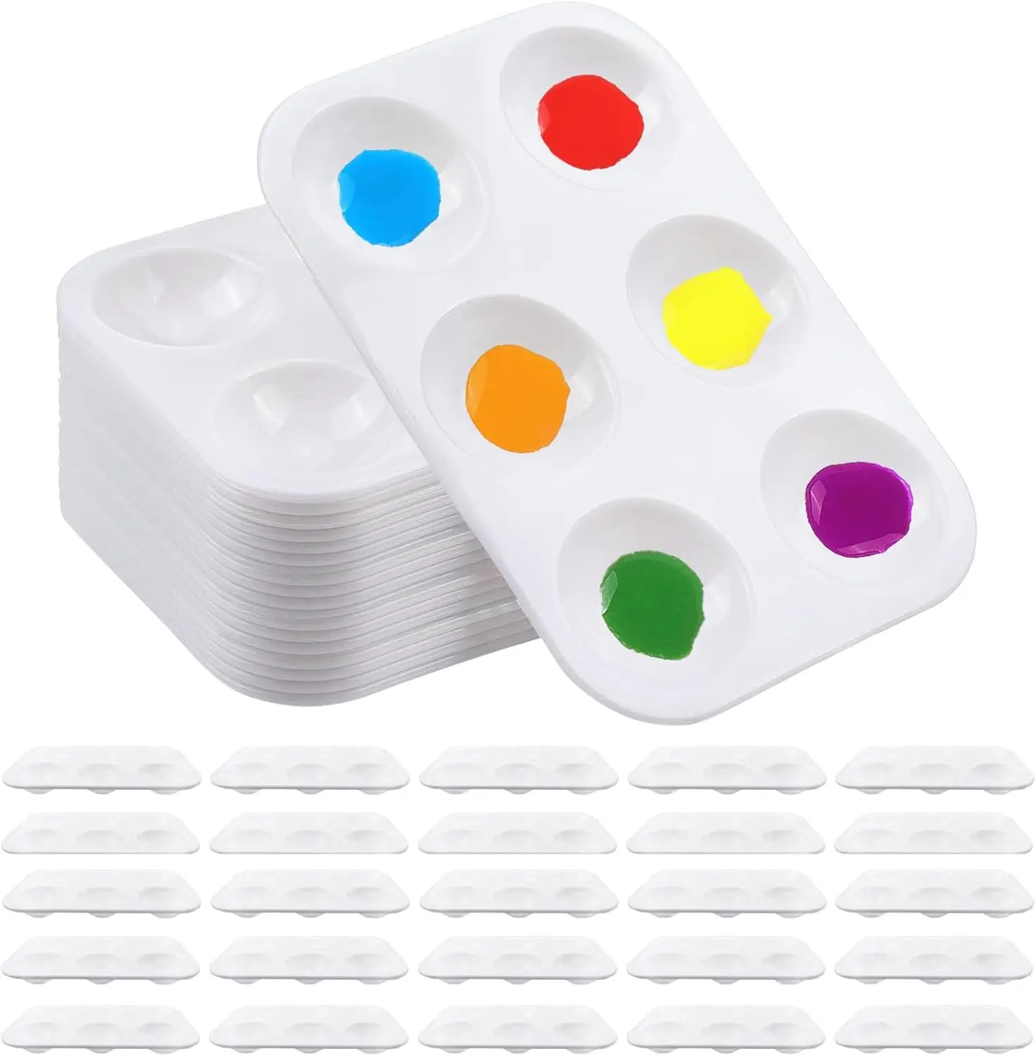 25 Pcs Plastic Paint Palettes, 6 Wells White Tray for Watercolor, Acrylic, Oil Painting and DIY Craft
25 Pcs Plastic Paint Palettes, 6 Wells White Tray for Watercolor, Acrylic, Oil Painting and DIY Craft