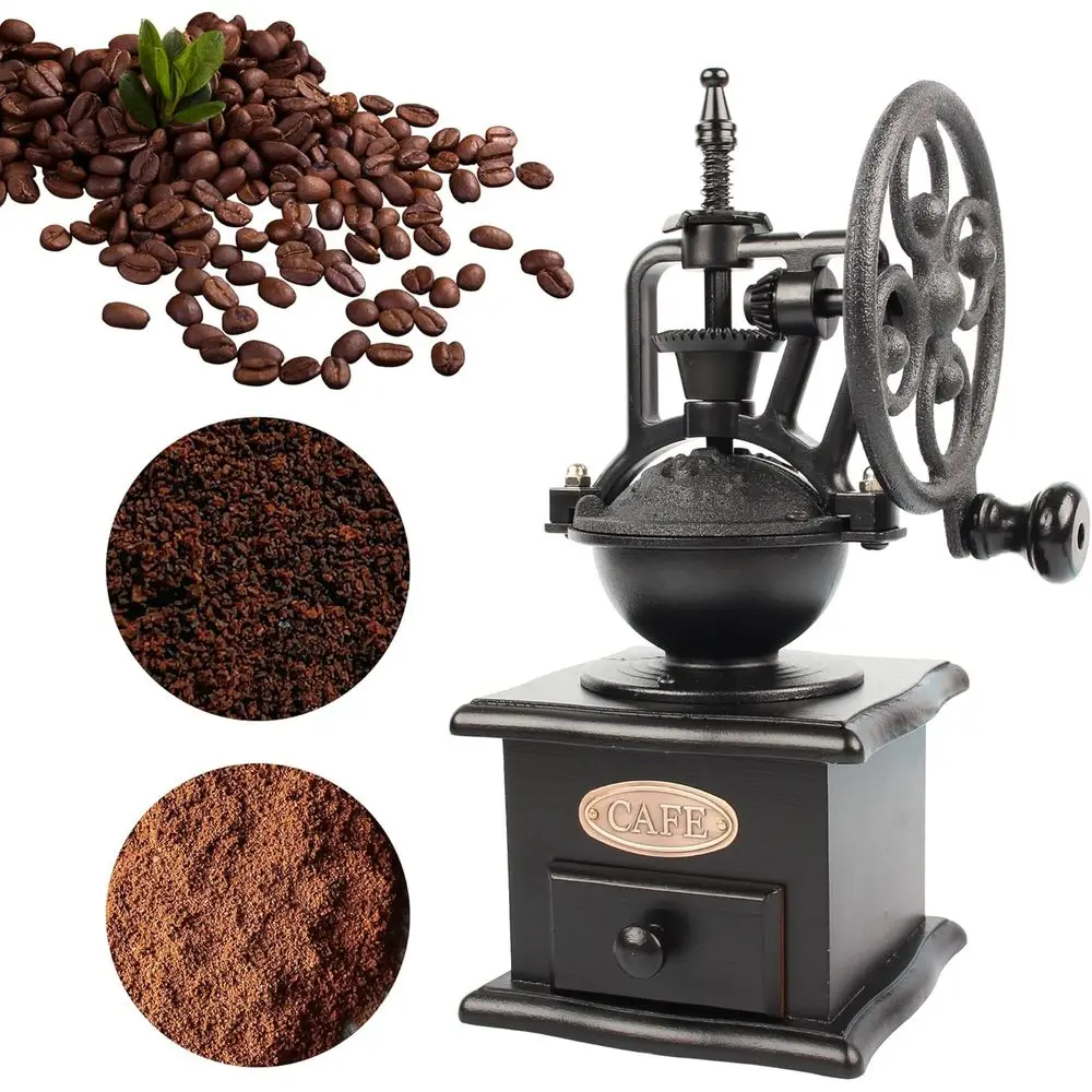 Vintage Wooden Coffee Bean Grinder with Cast Iron Hand Crank and Metal Mesh for Fresh Coffee, Ideal Gift (Black)
Vintage Wooden Coffee Bean Grinder with Cast Iron Hand Crank and Metal Mesh for Fresh Coffee, Ideal Gift (Black)