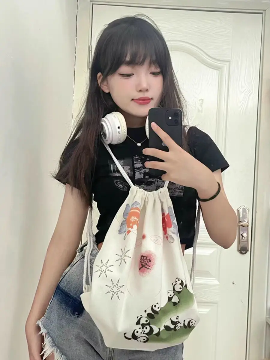 Korean Fashion All Match Canvas Bags Y2k Cute Sweet Panda Print Schoolbag Personality Casual Trendy Drawstring Women Backpacks
Korean Fashion All Match Canvas Bags Y2k Cute Sweet Panda Print Schoolbag Personality Casual Trendy Drawstring Women Backpacks