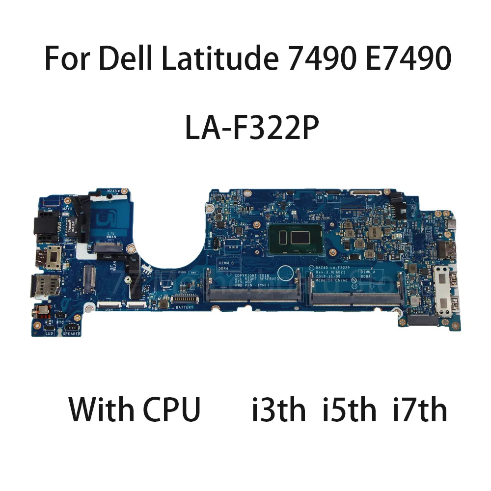 Laptop Motherboard For Dell Latitude 7490 E7490 LA-F322P With CPU i3-8130U i5-7300U i5-8350U i7-8650U 0R462V 0NFCCJ 0PP44F DAZ40
Laptop Motherboard For Dell Latitude 7490 E7490 LA-F322P With CPU i3-8130U i5-7300U i5-8350U i7-8650U 0R462V 0NFCCJ 0PP44F DAZ40