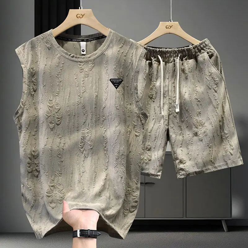 Breathable Thin Distressed Hole Denim Tie Dye Vest Shorts Set for Men Luxury Style Sleeveless T-shirt Short Pants Suit
Breathable Thin Distressed Hole Denim Tie Dye Vest Shorts Set for Men Luxury Style Sleeveless T-shirt Short Pants Suit