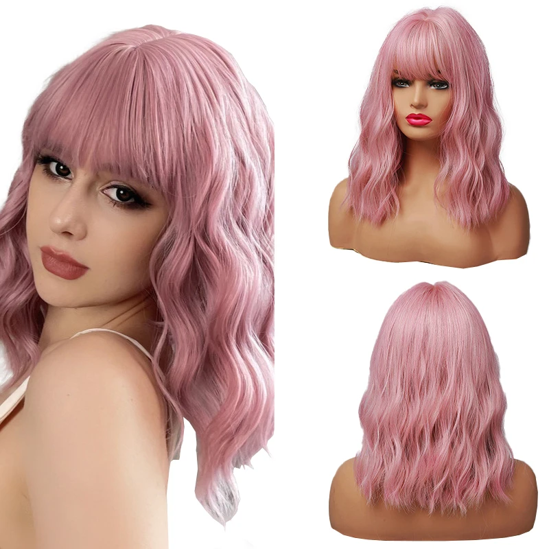 A 14-Inch Pink Bob Natural Curly Water Wave Synthetic Wig With Bangs Is Suitable For Women'S Daily Party Role-Playing Halloween
A 14-Inch Pink Bob Natural Curly Water Wave Synthetic Wig With Bangs Is Suitable For Women'S Daily Party Role-Playing Halloween