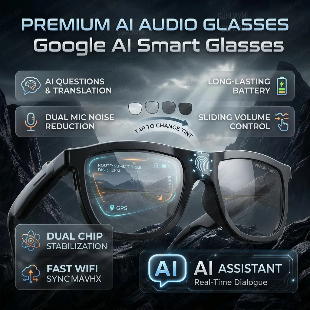 New Pro Smart Audio Sunglasses 2026 AI Translation Q&A Bluetooth HD Sound ENC Dual Mic Touch 4-Speed Color Change IP65 TR90 Men
New Pro Smart Audio Sunglasses 2026 AI Translation Q&A Bluetooth HD Sound ENC Dual Mic Touch 4-Speed Color Change IP65 TR90 Men