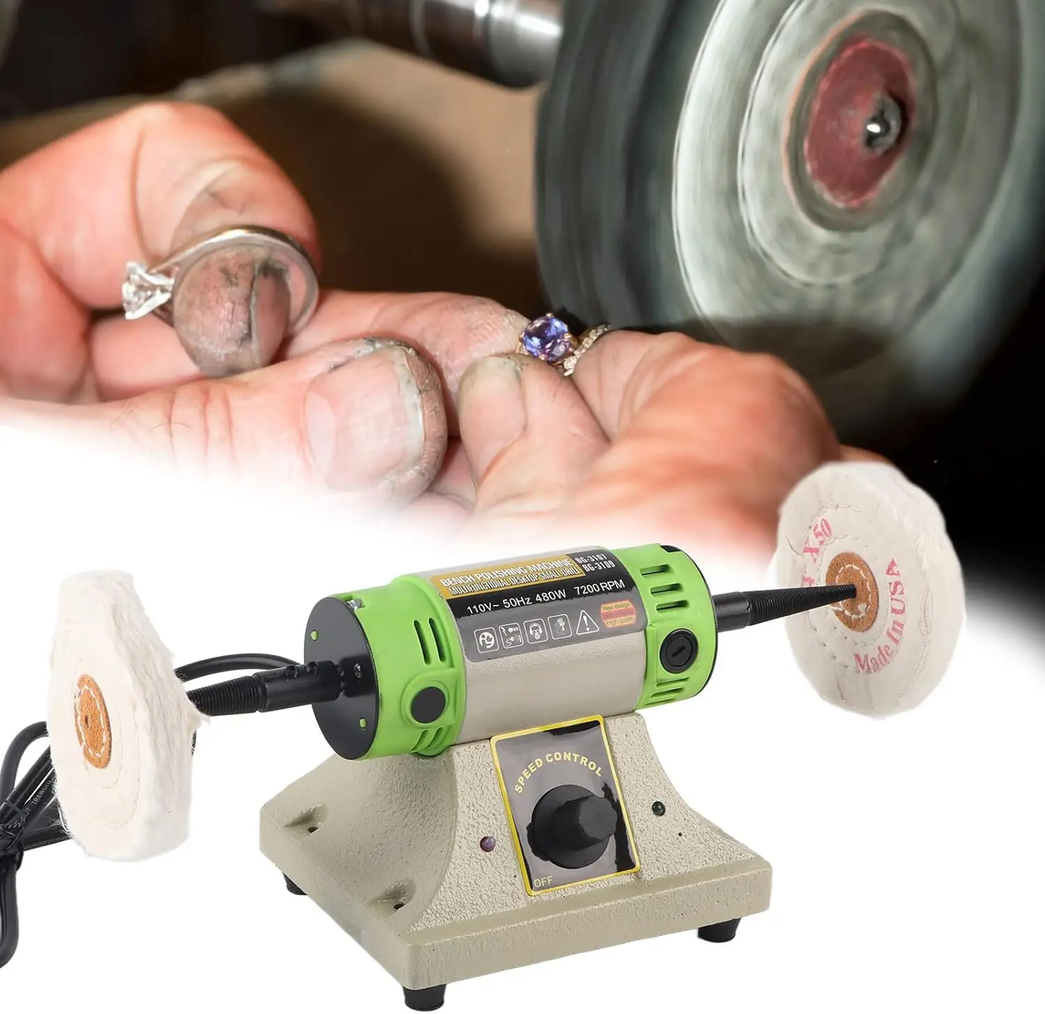 BG-3109 Double-Head Bench Lathe Polisher 7200rpm Adjustable Speed Grinding Machine for Jewelry Metal Stone & Rust Removal
BG-3109 Double-Head Bench Lathe Polisher 7200rpm Adjustable Speed Grinding Machine for Jewelry Metal Stone & Rust Removal