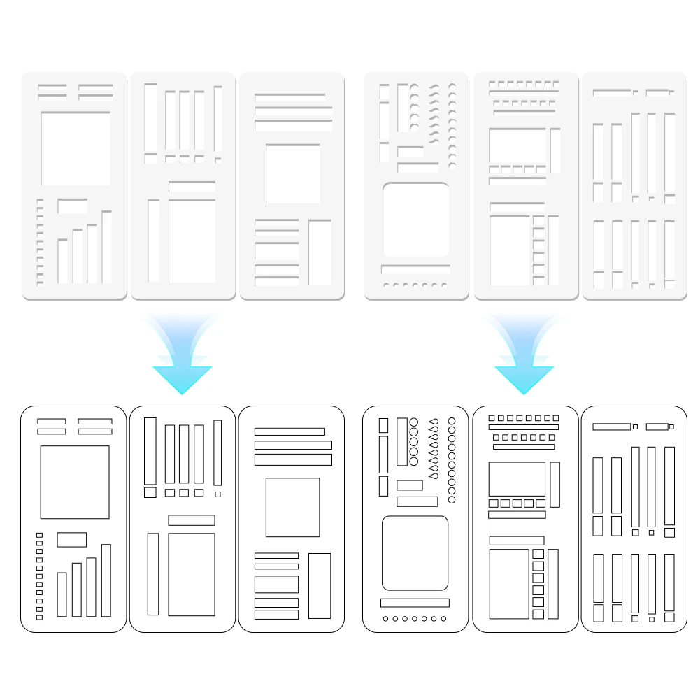 Flexible Record Template with Dot Grid 3-Pack Stencils Drafting Tools Handmade Stencil Set for Boxes Lines & Daily Planning
Flexible Record Template with Dot Grid 3-Pack Stencils Drafting Tools Handmade Stencil Set for Boxes Lines & Daily Planning