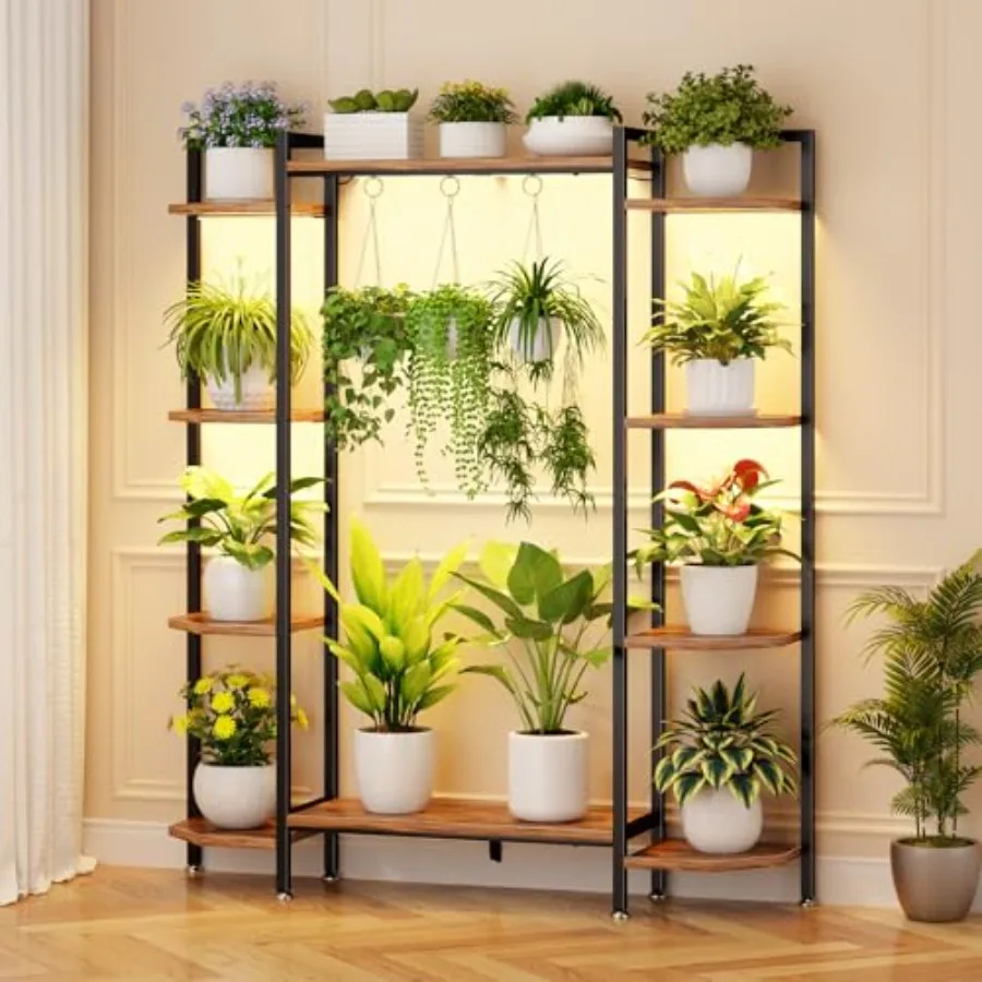 Indoor plant stand with 6 grow lights, 6-tier metal shelf in black, 55-inch tall display stand with hooks for patio, garden, li
Indoor plant stand with 6 grow lights, 6-tier metal shelf in black, 55-inch tall display stand with hooks for patio, garden, li