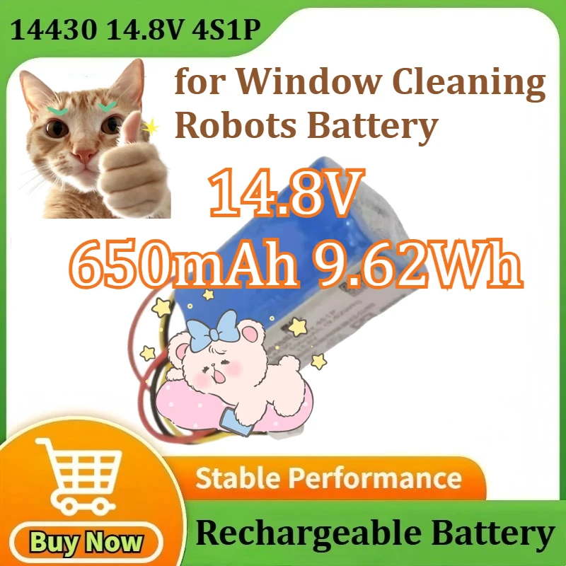 Upgraded 14430 4S1P Rechargeable Lithium Battery Pack for Window Cleaning Robots Battery 14.8V 650mAh 9.62Wh
Upgraded 14430 4S1P Rechargeable Lithium Battery Pack for Window Cleaning Robots Battery 14.8V 650mAh 9.62Wh