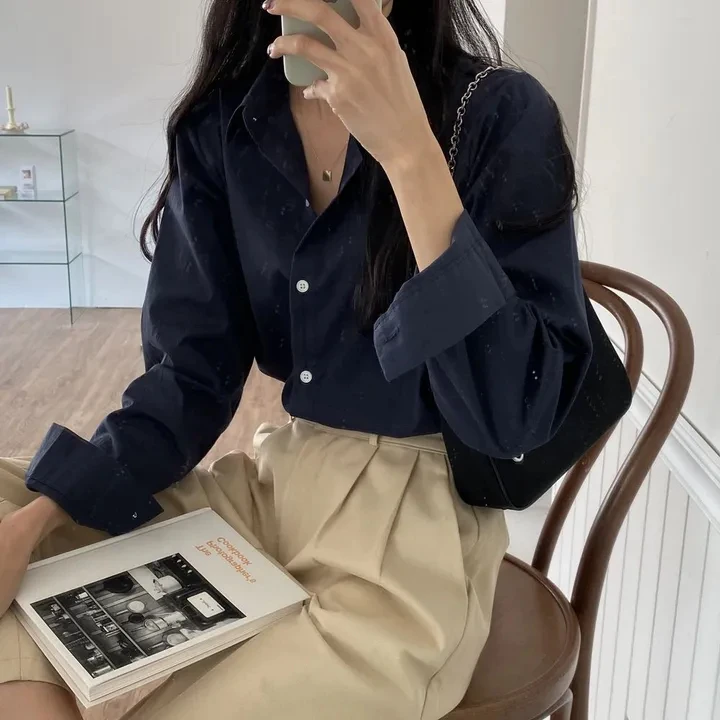 Elegant Blue Women's Shirt Unique Design Sense Shirt Stylish Top Long Sleeve Pure Color Fall Collection Chinese Origin
Elegant Blue Women's Shirt Unique Design Sense Shirt Stylish Top Long Sleeve Pure Color Fall Collection Chinese Origin