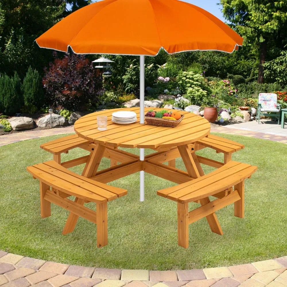 Стол для пикника из массива дерева на 8 человек, круглый стол для пикника на открытом воздухе и скамейка с отверстием для зонта снаружи, деревянный стол и стулья Se
Стол для пикника из массива дерева на 8 человек, круглый стол для пикника на открытом воздухе и скамейка с отверстием для зонта снаружи, деревянный стол и стулья Se