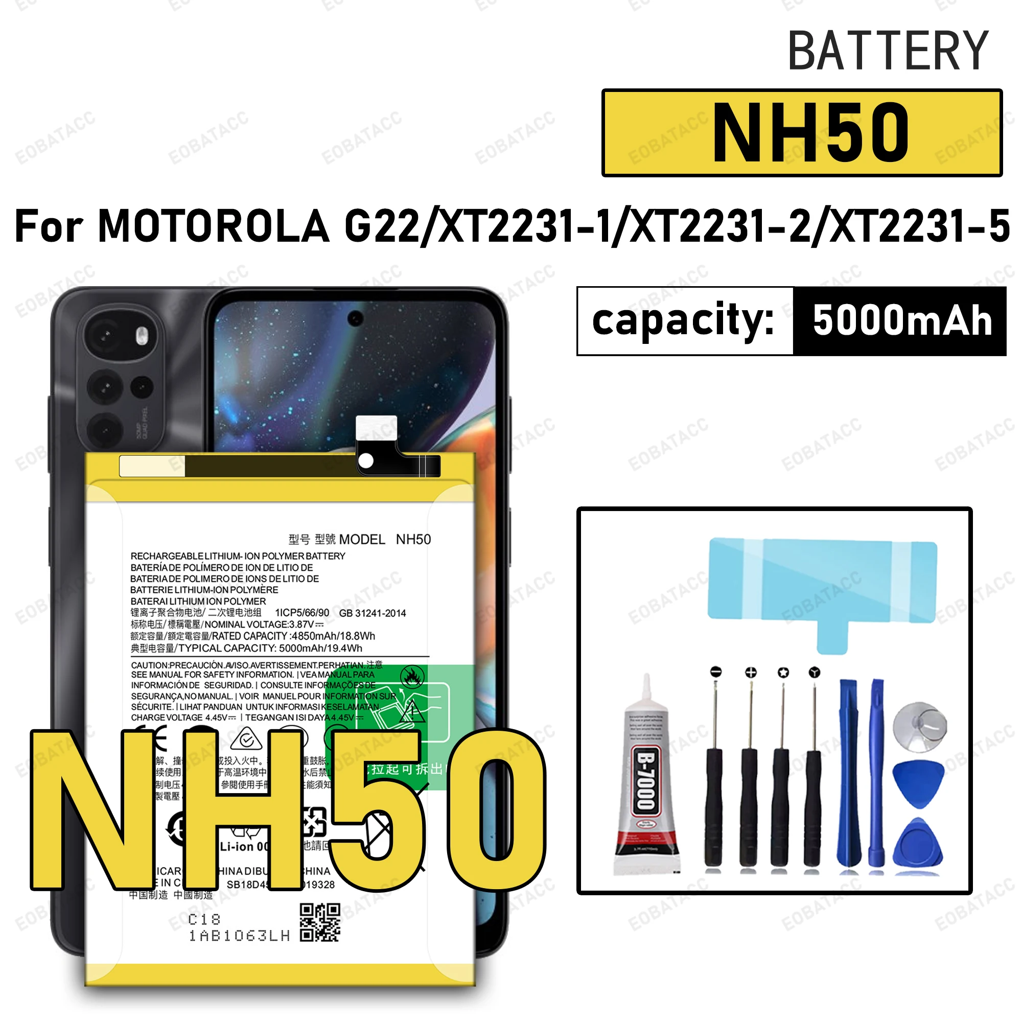 100% New High Quanlity NH50 Battery For MOTOROLA MOTO G22/XT2231-2/MOTO E32S/E32 Batteries+Free tools
100% New High Quanlity NH50 Battery For MOTOROLA MOTO G22/XT2231-2/MOTO E32S/E32 Batteries+Free tools