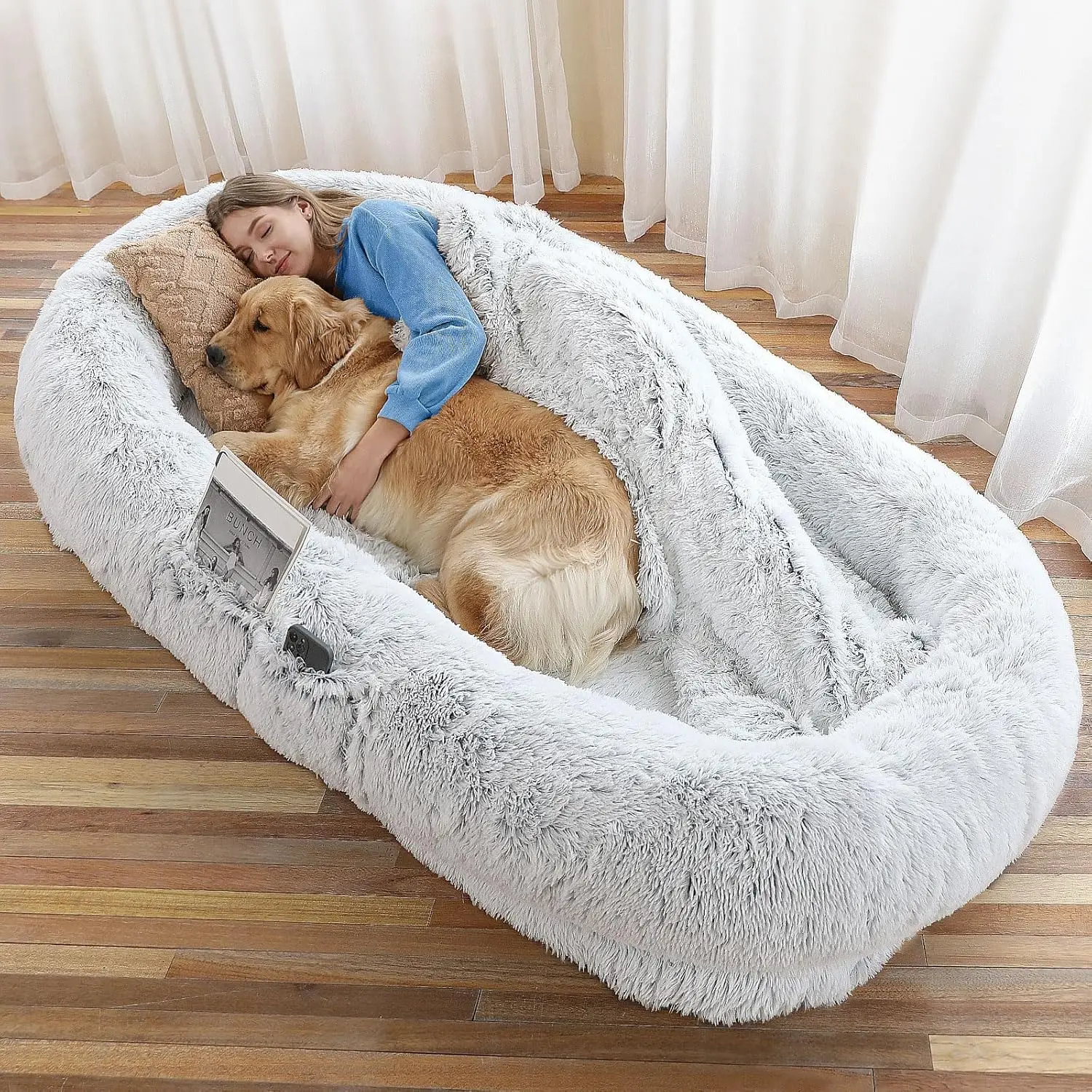 Extra Large Pet & Human Bed - 71x45x12 Inch, Washable Faux Fur, Orthopedic Support with Pillow & Blanket
Extra Large Pet & Human Bed - 71x45x12 Inch, Washable Faux Fur, Orthopedic Support with Pillow & Blanket