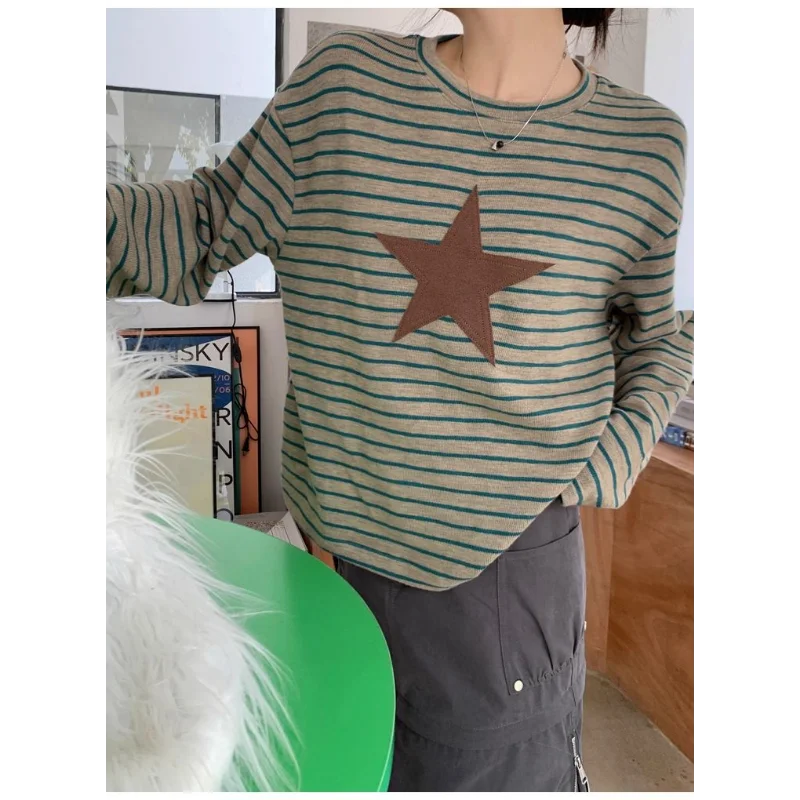 Star Long-sleeved Striped T-shirt Women in Autumn and Winter New Base Shirt Versatile Slim and Loose Lazy Style Top
Star Long-sleeved Striped T-shirt Women in Autumn and Winter New Base Shirt Versatile Slim and Loose Lazy Style Top