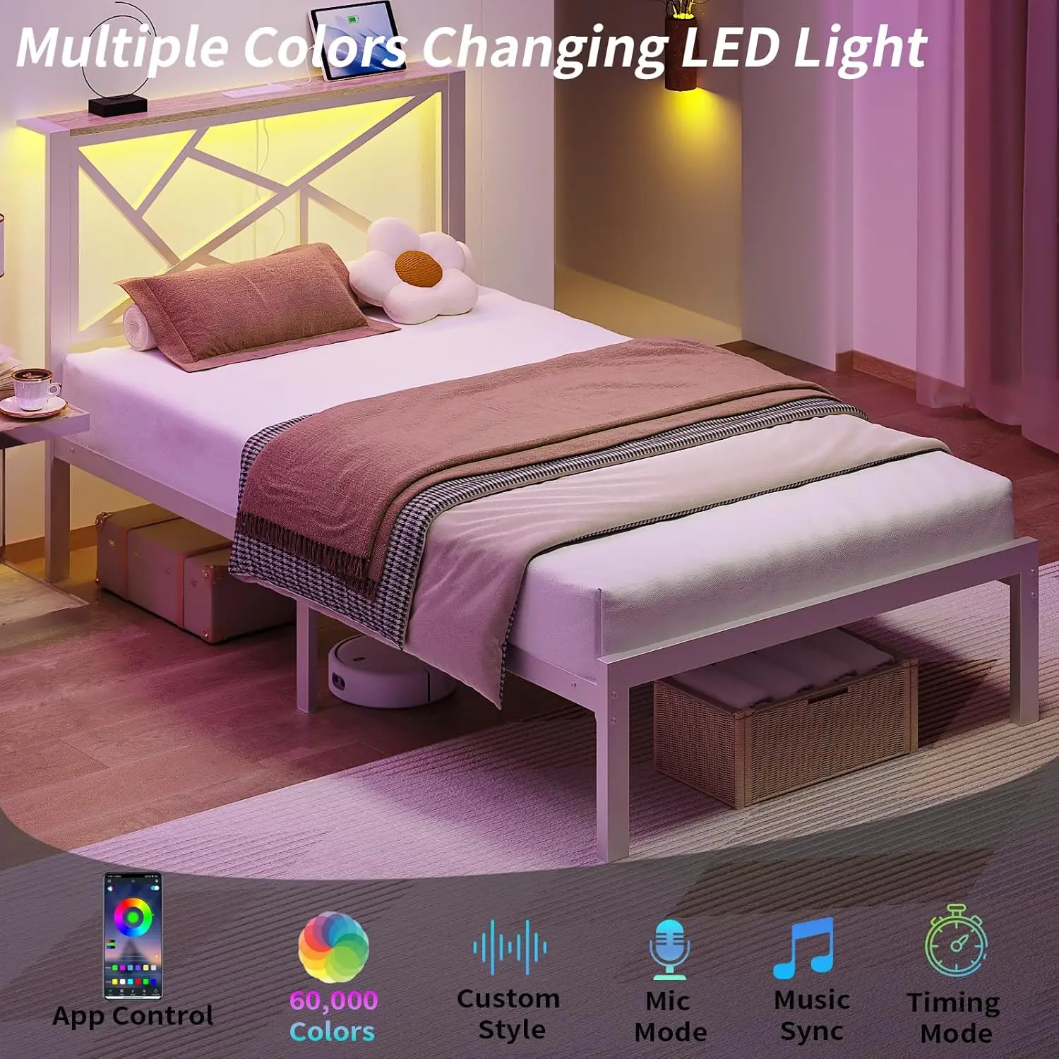 Twin White Metal Bed Frame With Usb Charging Station, Led Ambient Lighting, And Wooden Storage Headboard - Includes Under-Bed
Twin White Metal Bed Frame With Usb Charging Station, Led Ambient Lighting, And Wooden Storage Headboard - Includes Under-Bed