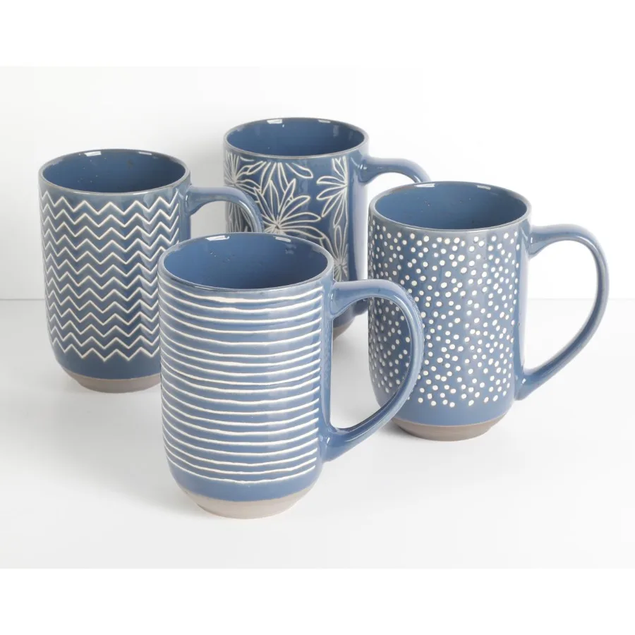 Madrina 4 Piece 19 Ounce Stoneware Assorted Designs Mug Set in Blue
Madrina 4 Piece 19 Ounce Stoneware Assorted Designs Mug Set in Blue